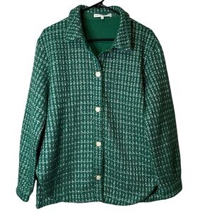 English Factory Tweed Shacket Jacket Green Silver Weave Button Up Medium Preppy